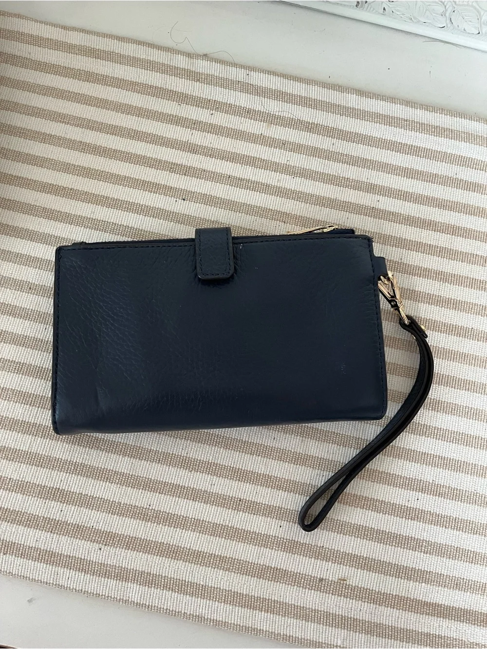 Michael Kors Black Leather Wristlet with Gold Logo